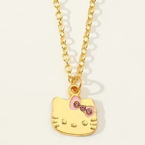 Necklace Hello Kitty Heart Rhinestone Pendant Gold Sanrio Goth Emo Scene Rave - Picture 2 of 3